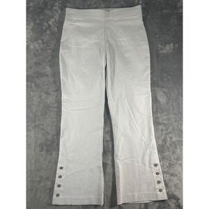 Counterparts Womens White Pull On Stretch Pants Gold Clover Button Detail Size M